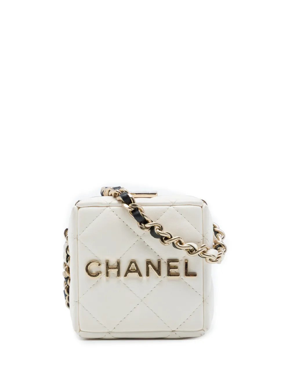 2021-2026 Bicolor Quilted Lambskin Cube Clutch with Chain crossbody bag