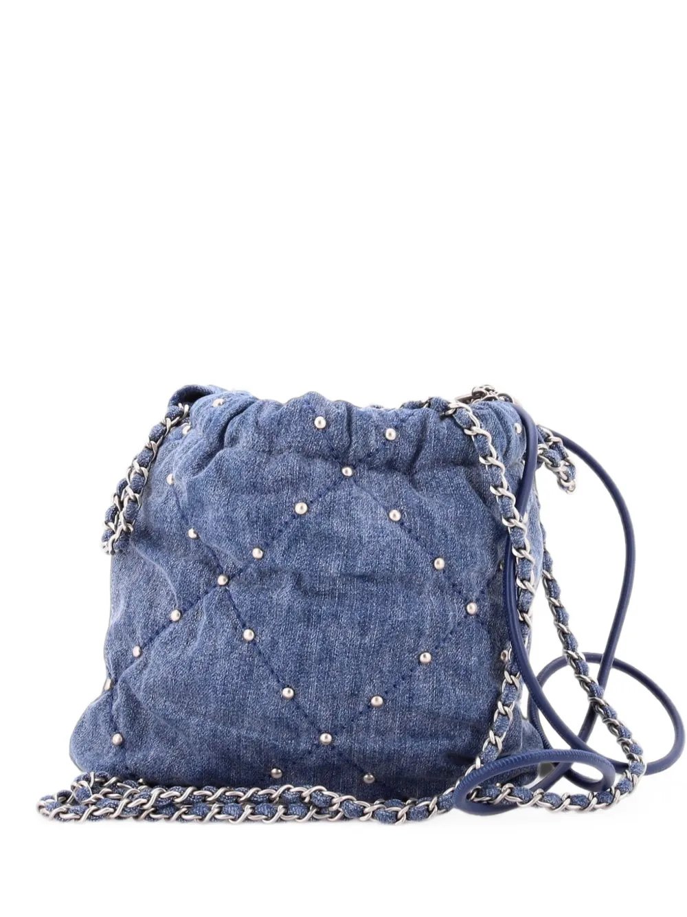 22 Chain Quilted Studded Denim Mini hobo bag
