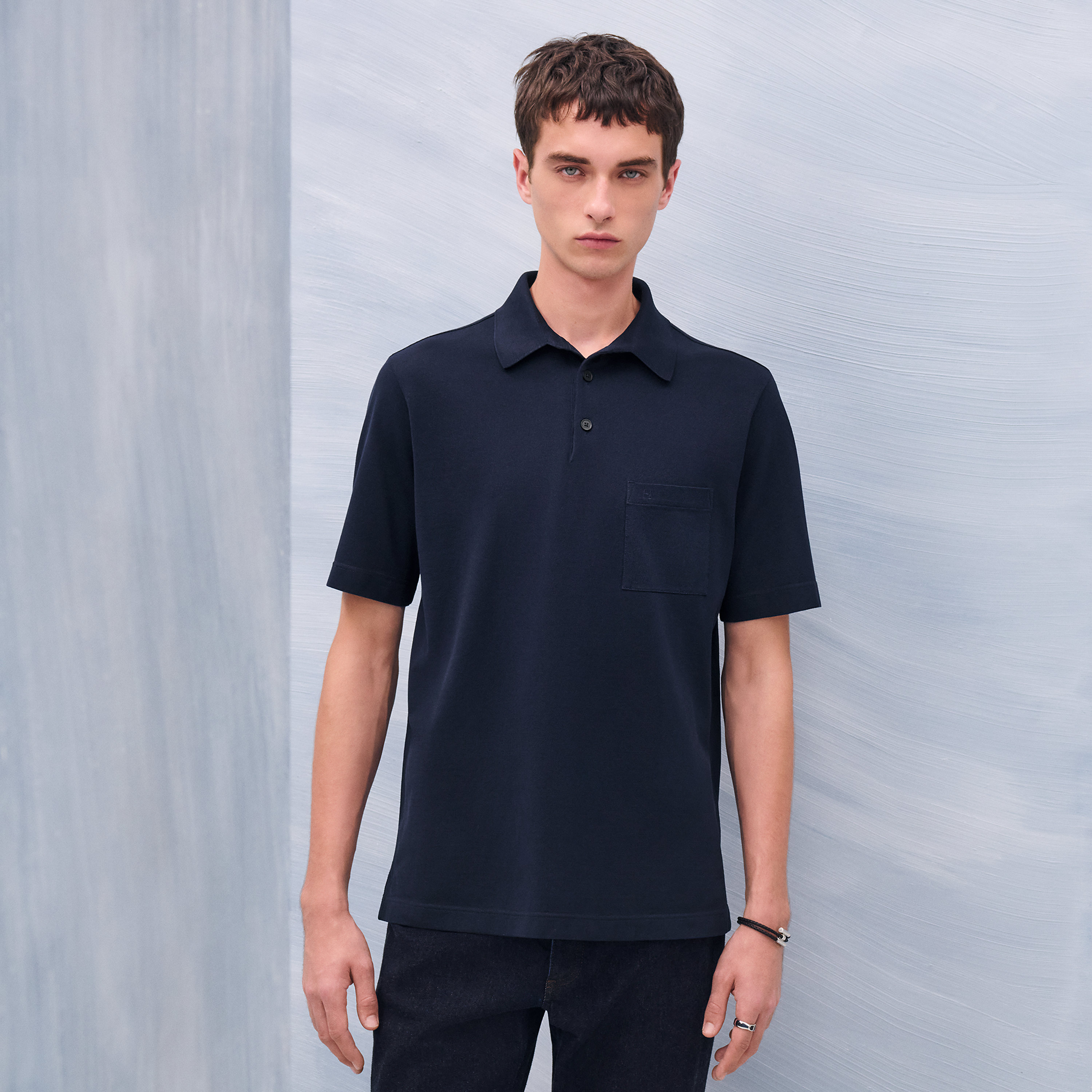 "H" embroidered buttoned polo shirt