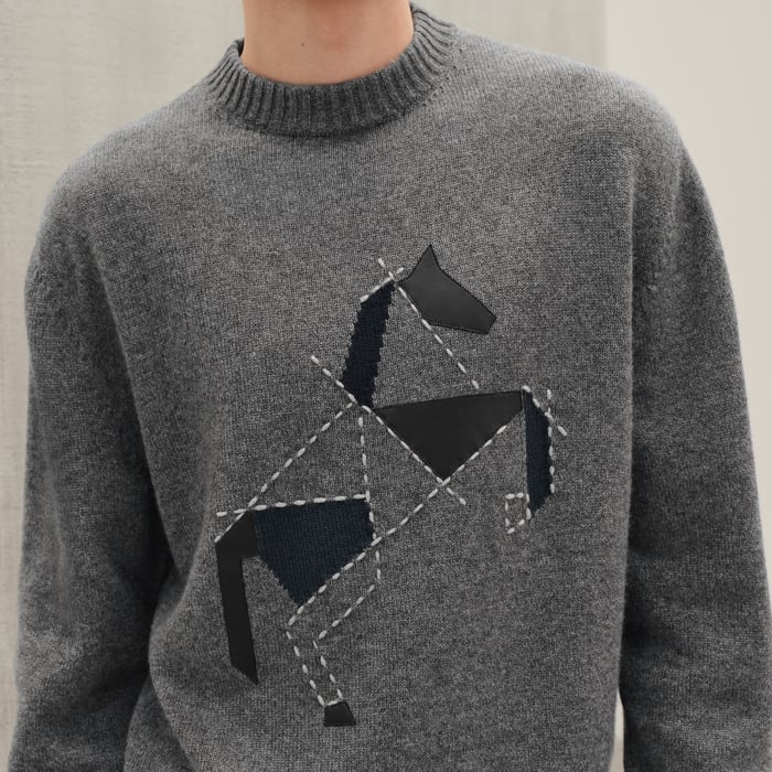 Gris Cashmere "Cheval Tangram" Crewneck Sweater