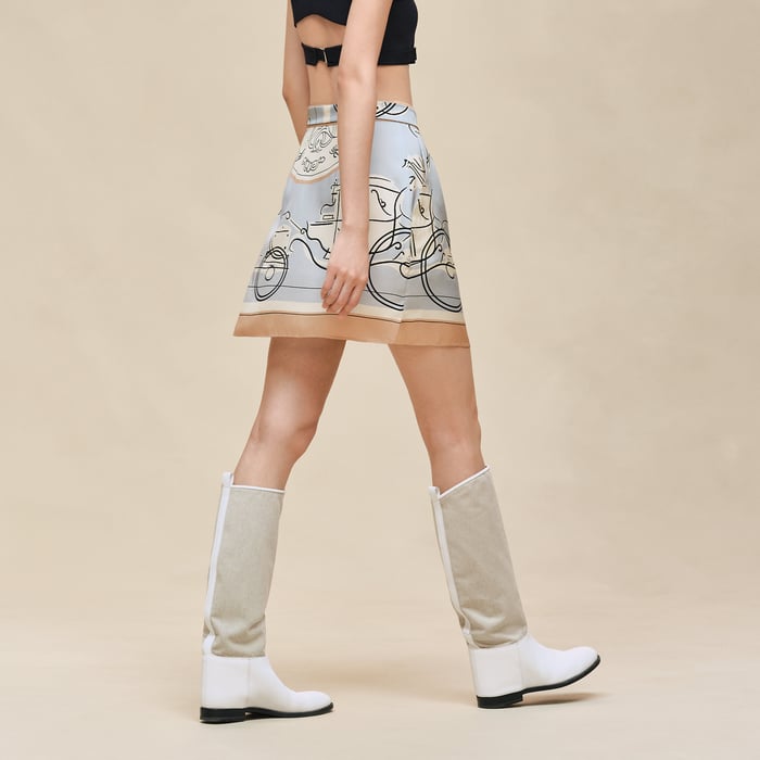 Gris Paruline "Ex-libris a Main Levee" Buttoned Skirt