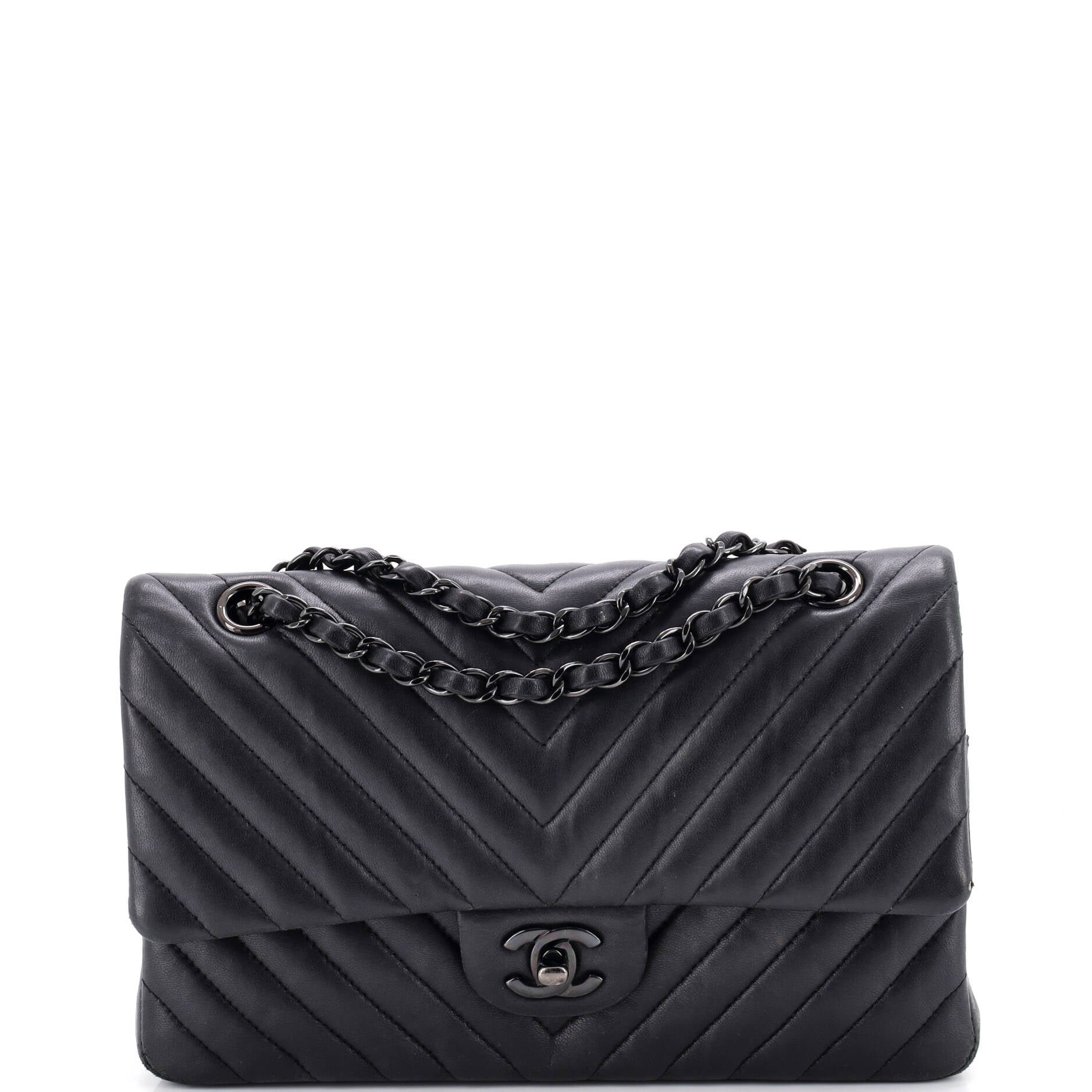 So Black Classic Double Flap Bag Chevron Lambskin Medium