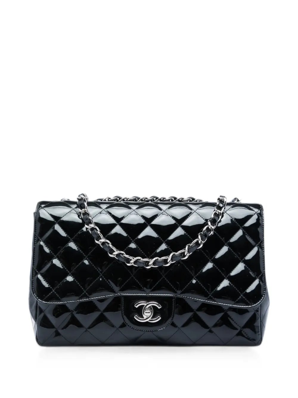 2009-2010 Jumbo Classic Patent Single Flap shoulder bag