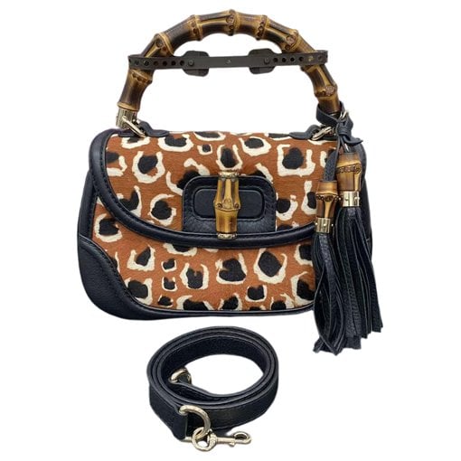 Convertible Pompon Bamboo Top Handle faux fur handbag