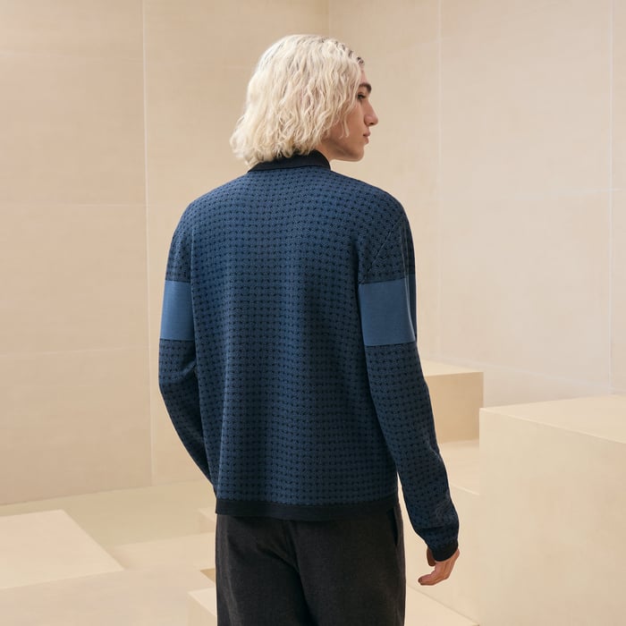 Bleu Turquin "Jacquard Maillons Mosaique" Buttoned Cardigan