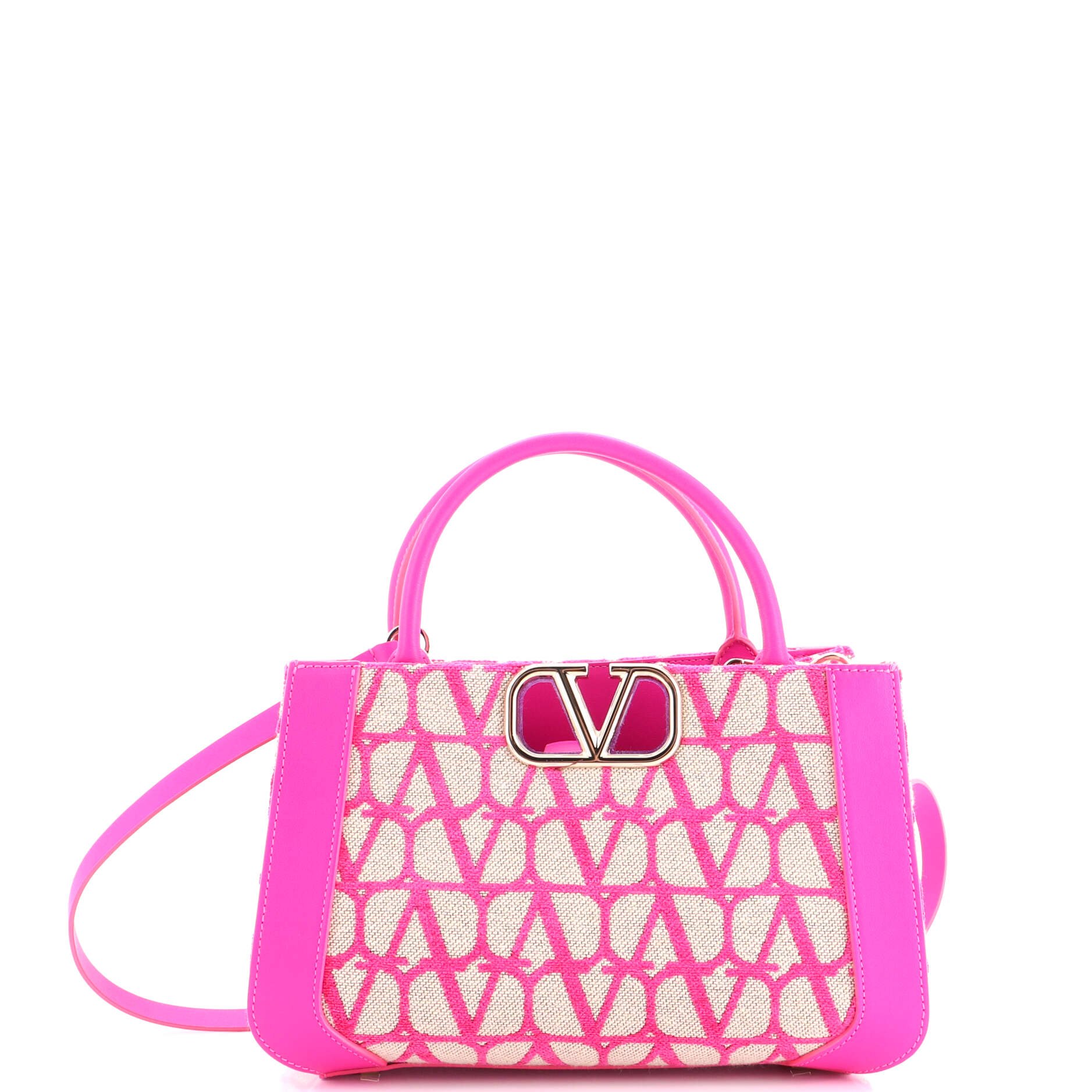 Valentino Garavani VLogo Shopper Tote Toile Iconograph Fabric with Leather Small