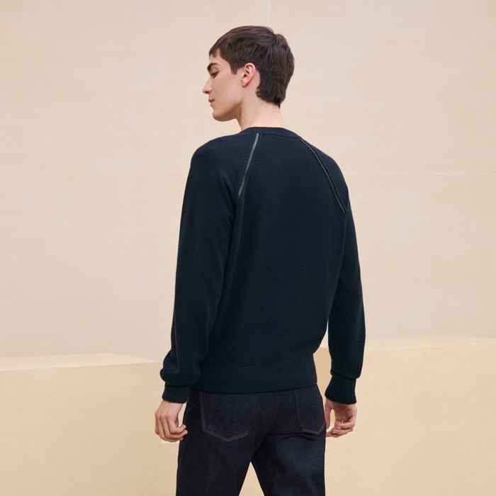 Marine Cashmere "Cachemire Detail Cuir" Crewneck Sweater