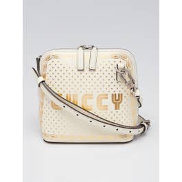 Gucci Gucci White/Gold Leather GUCCY Mini Crossbody Bag