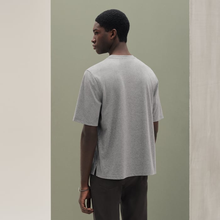 Gris "H'Cheval" T-shirt With Leather Detail