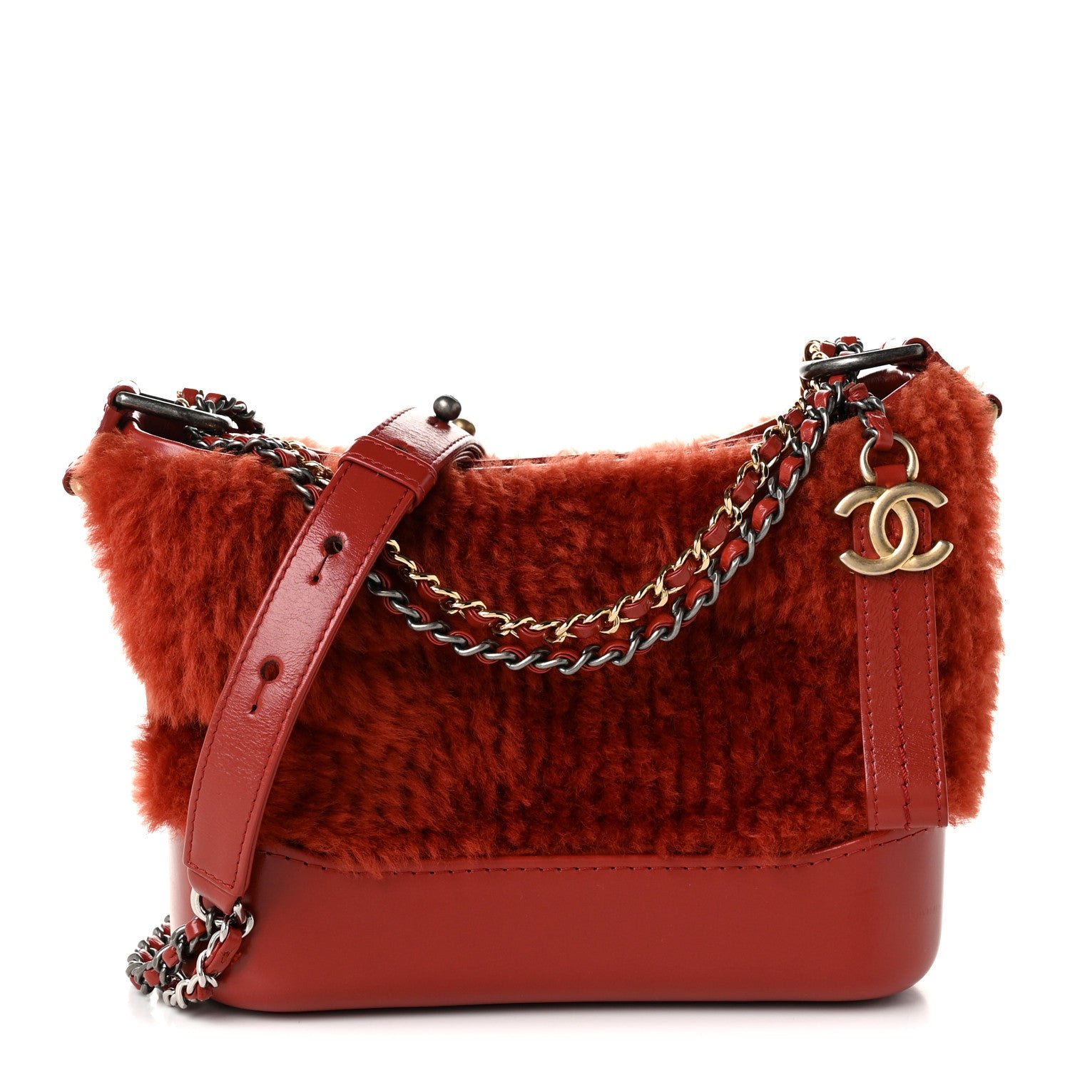Chanel Shearling Small Gabrielle Hobo Red
