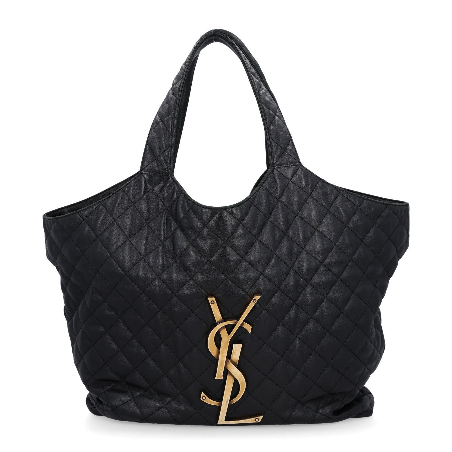 Saint Laurent Lambskin Quilted Maxi Icare Shopping Tote Black