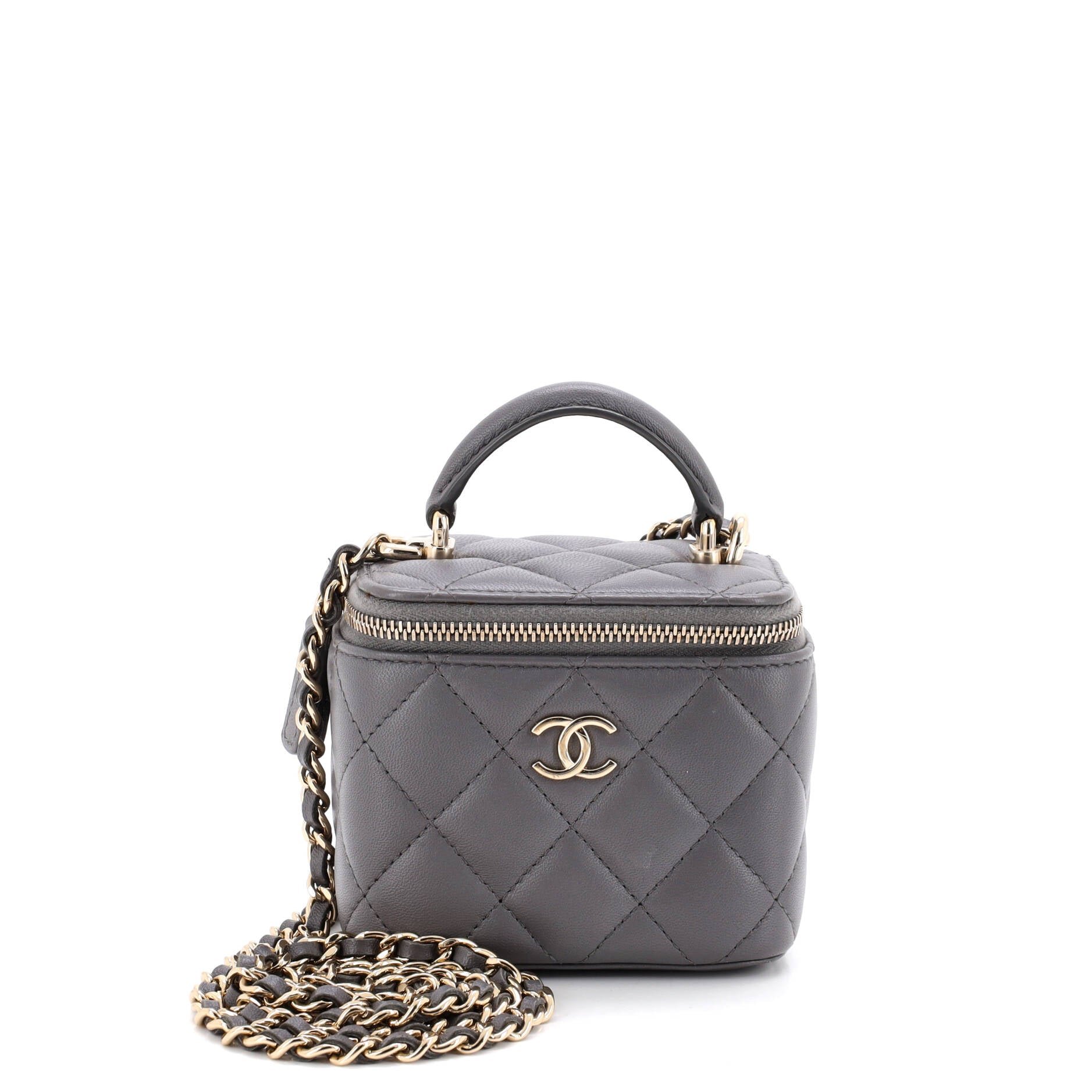 Classic Top Handle Vanity Case with Chain Quilted Lambskin Mini