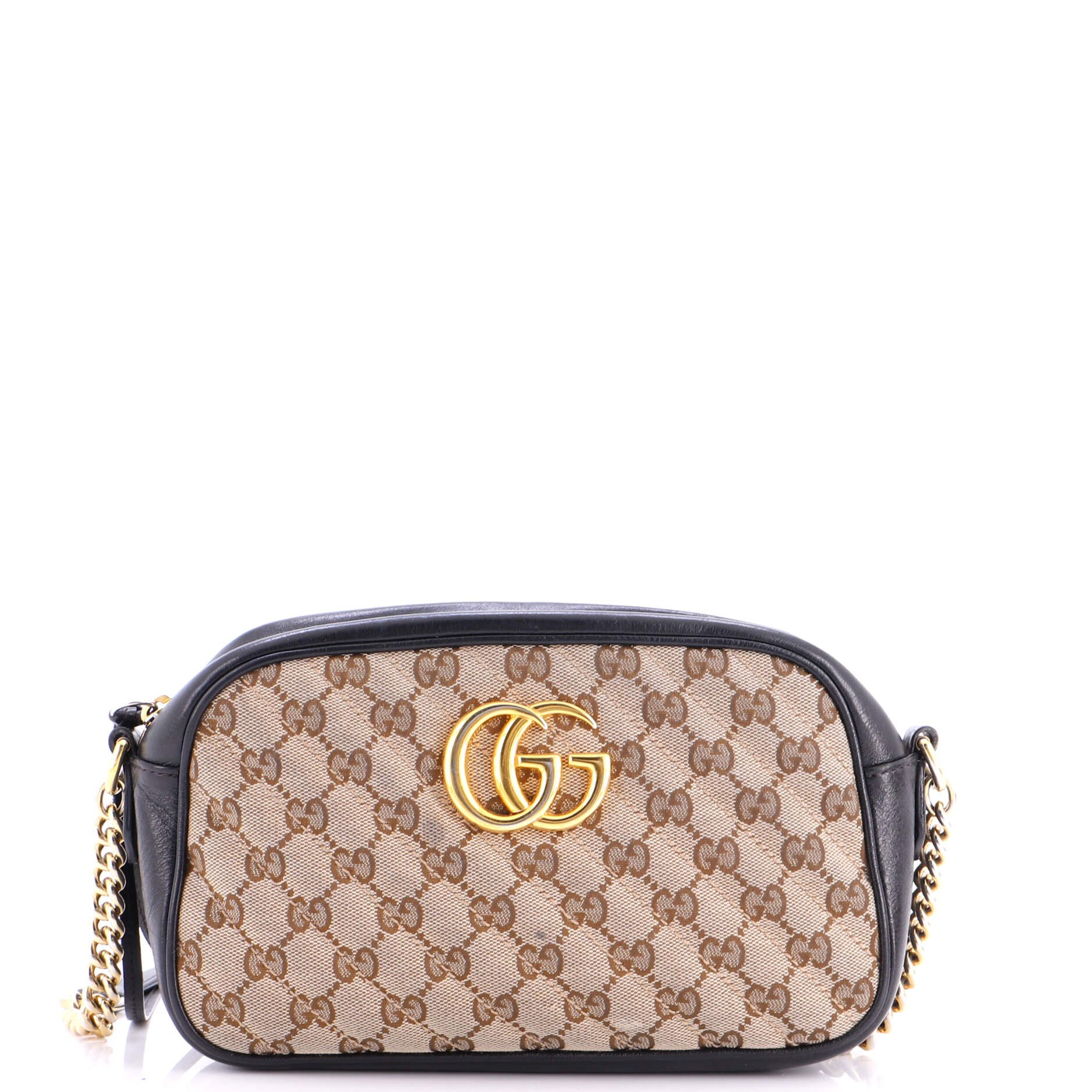 GG Marmont Shoulder Bag Diagonal Quilted GG Canvas with Leather Small