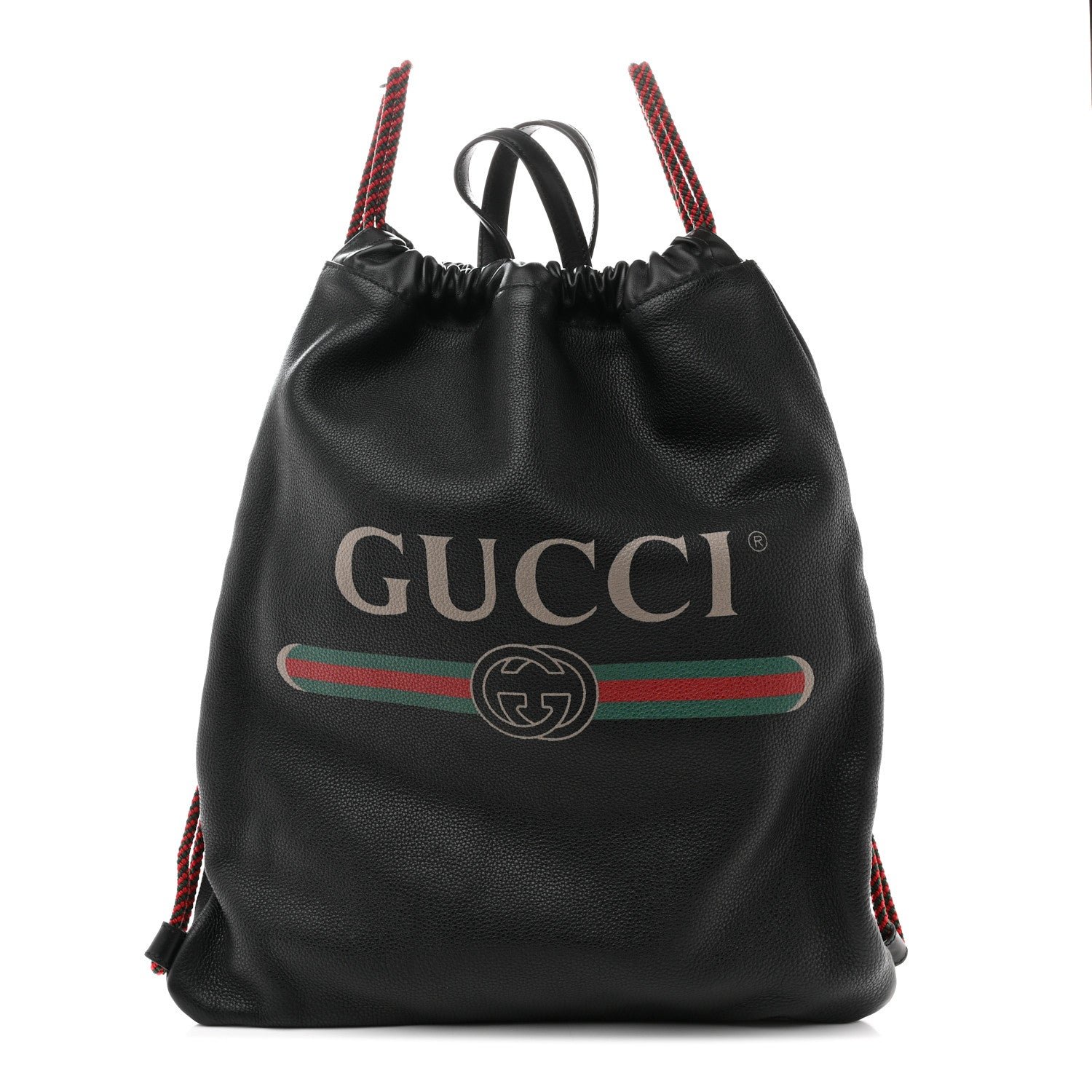 Gucci Calfskin Logo Drawstring Backpack Black