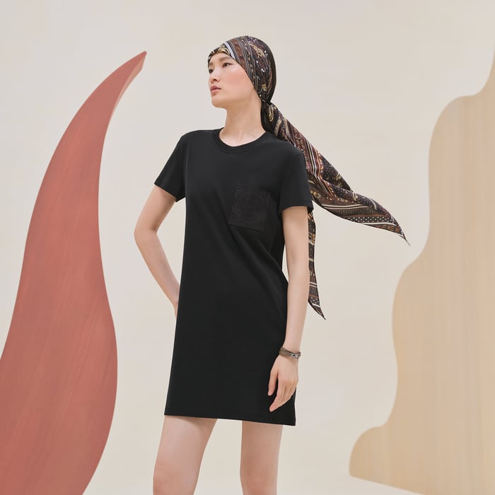 Noir Embroidered Pocket Dress