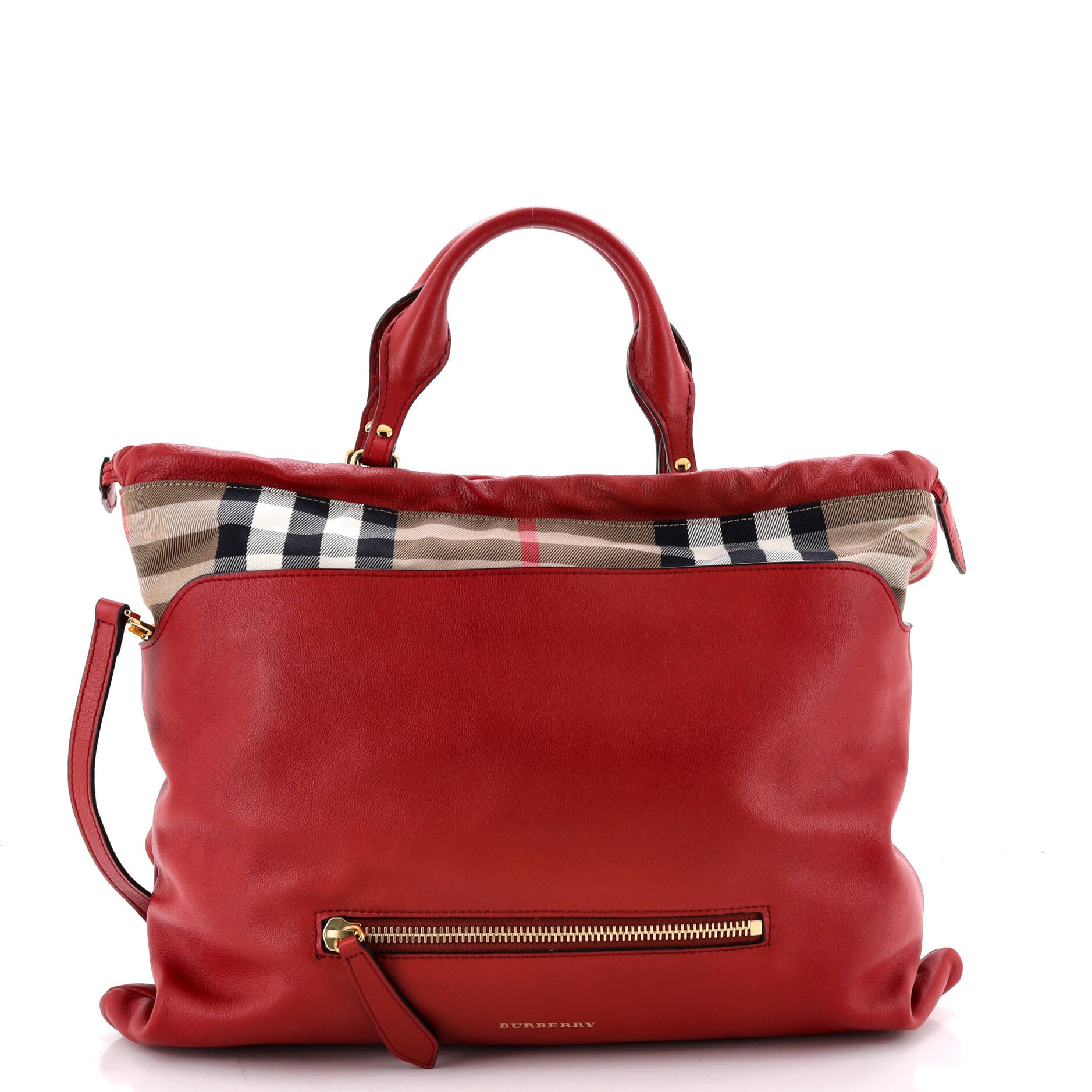 Burberry Big Crush Tote Leather and House Check Canvas Large