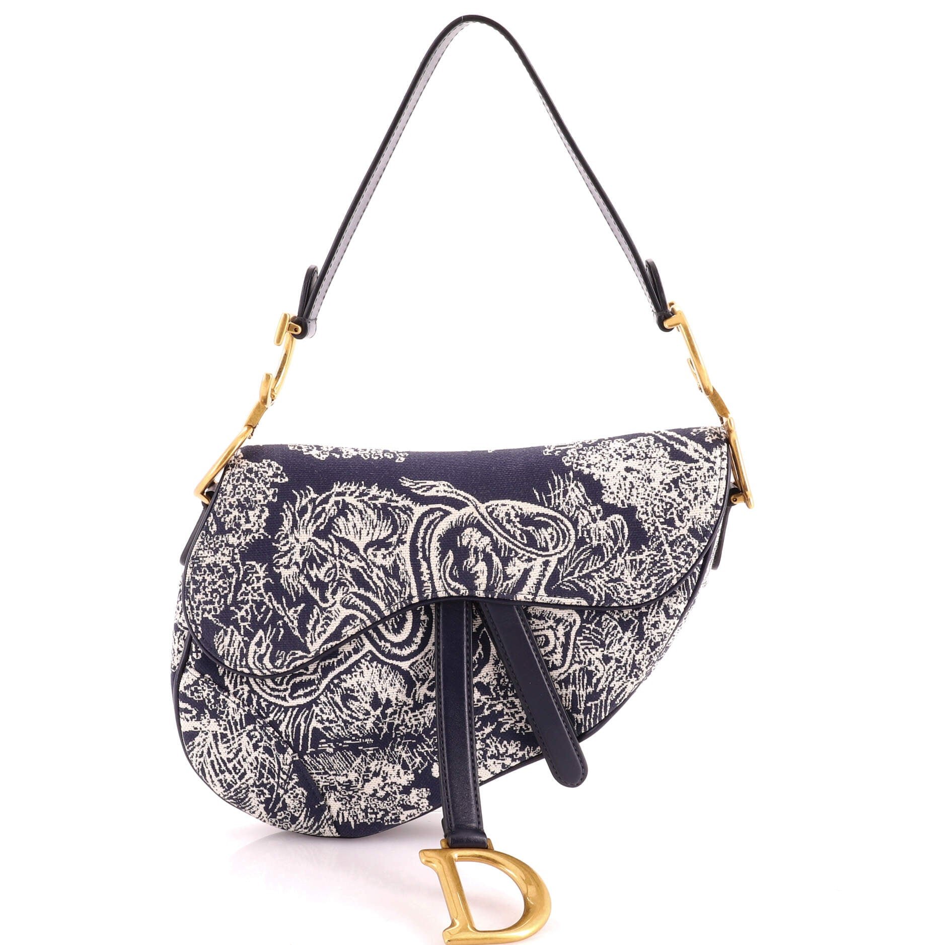 Toile De Jouy Saddle Bag Embroidered Canvas Medium