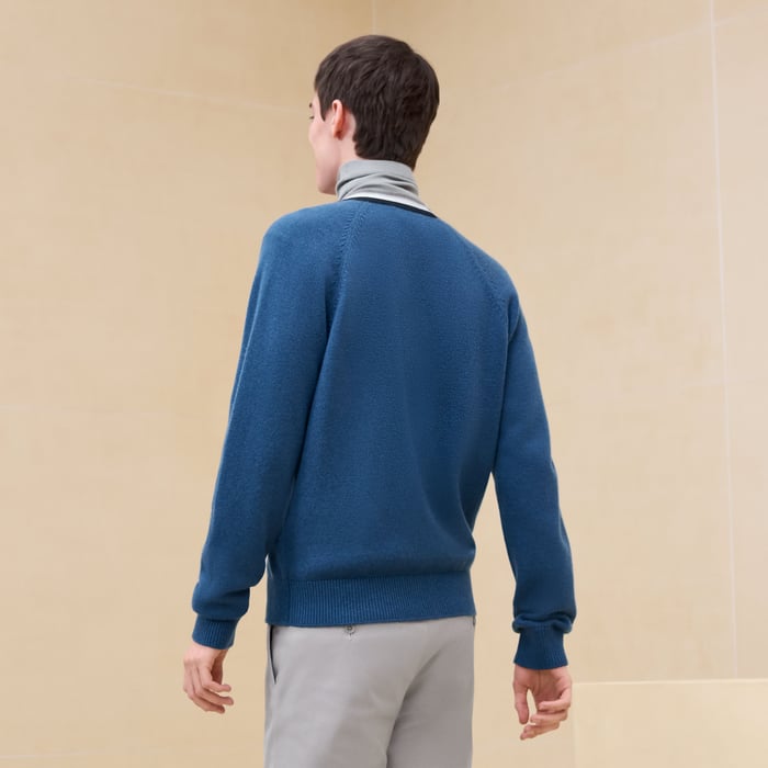 Bleu Turquin Cashmere "Rayures Asymetriques" Buttoned Cardigan