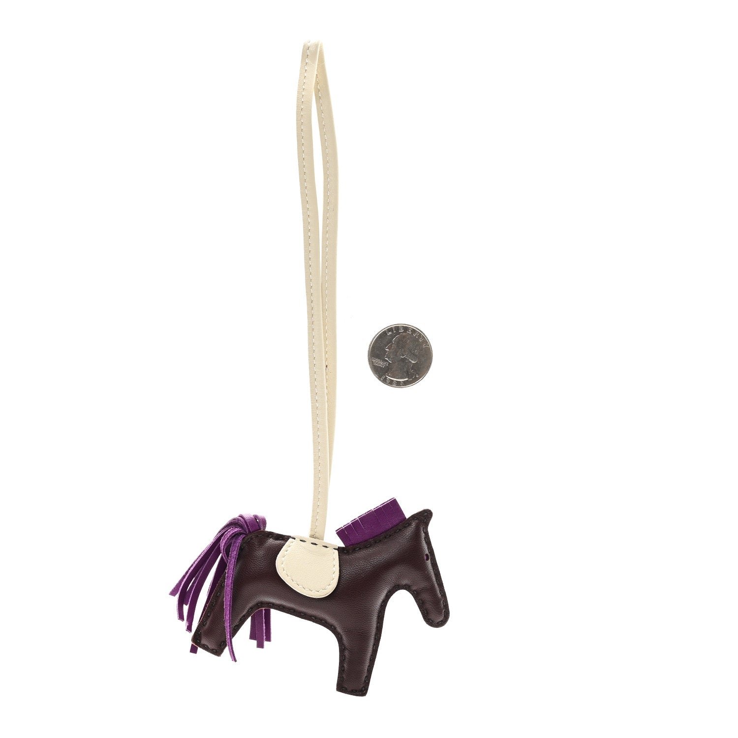 Hermes Milo Lambskin Grigri Rodeo Horse Bag Charm PM Rouge Sellier Craie Violet