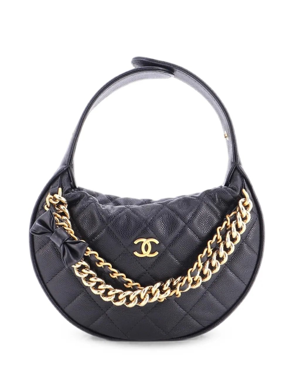 Double Chain Bow Pouch Quilted Caviar Mini hobo bag