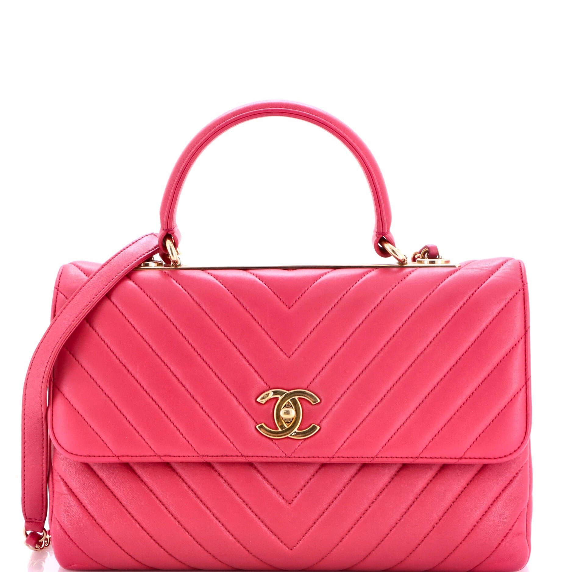 Trendy CC Top Handle Bag Chevron Lambskin Medium