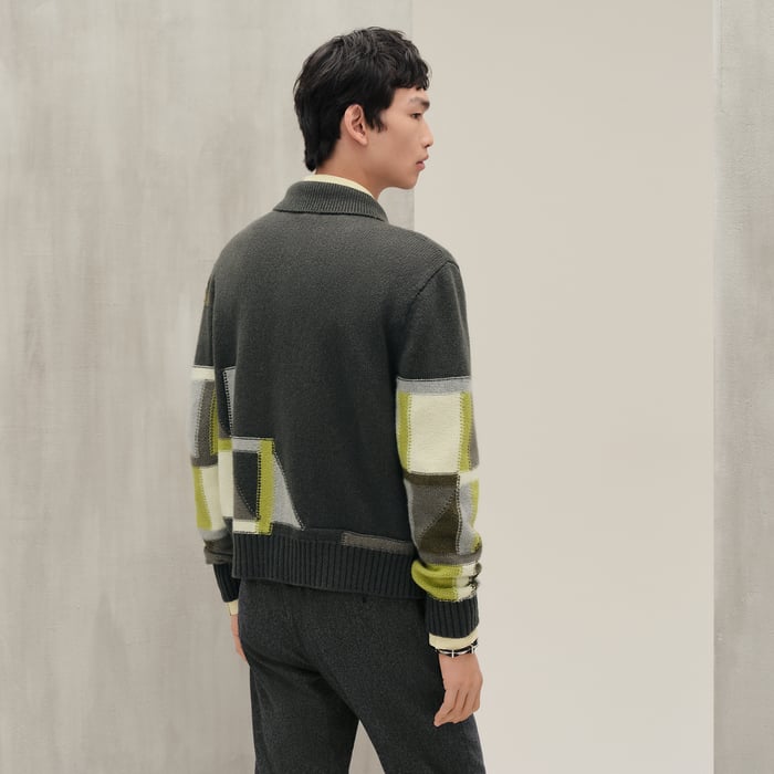Vert Chrome Cashmere "Geometrie Variable" Knit Cardigan Shirt