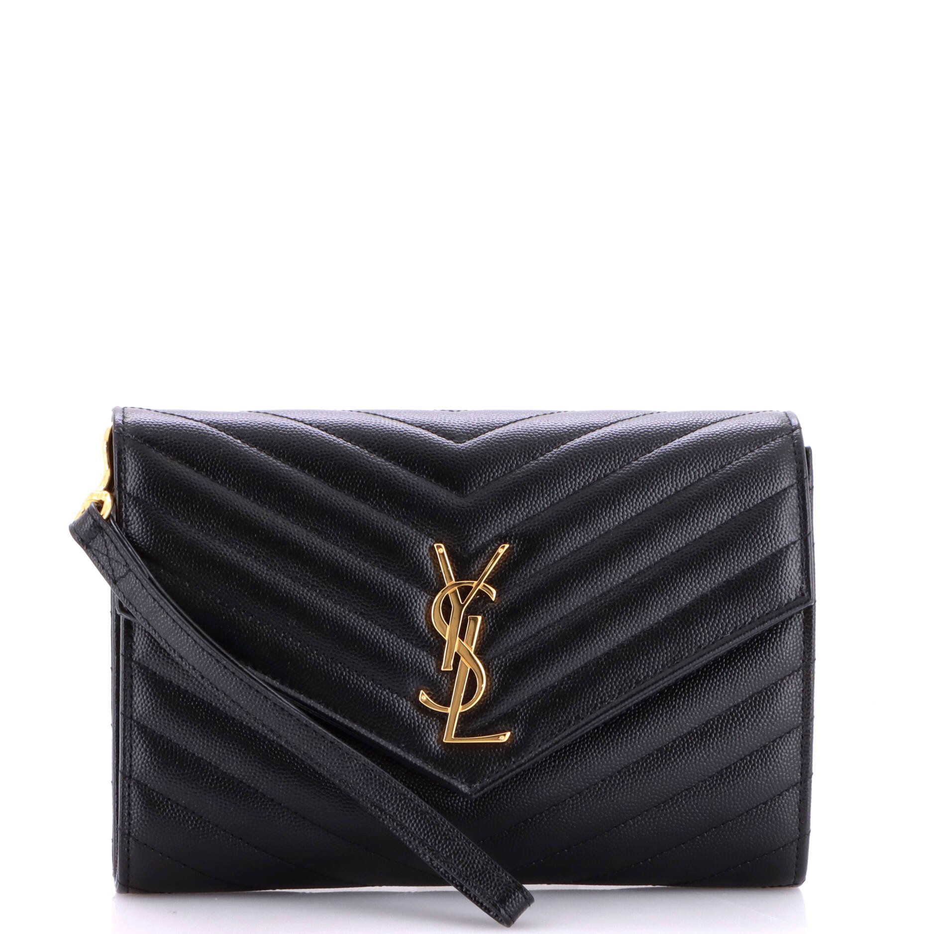 Classic Monogram Envelope Wristlet Clutch Matelasse Chevron Leather