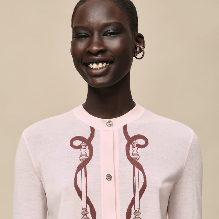 Rose Opaline "Ferronnerie" Long-sleeve Cardigan