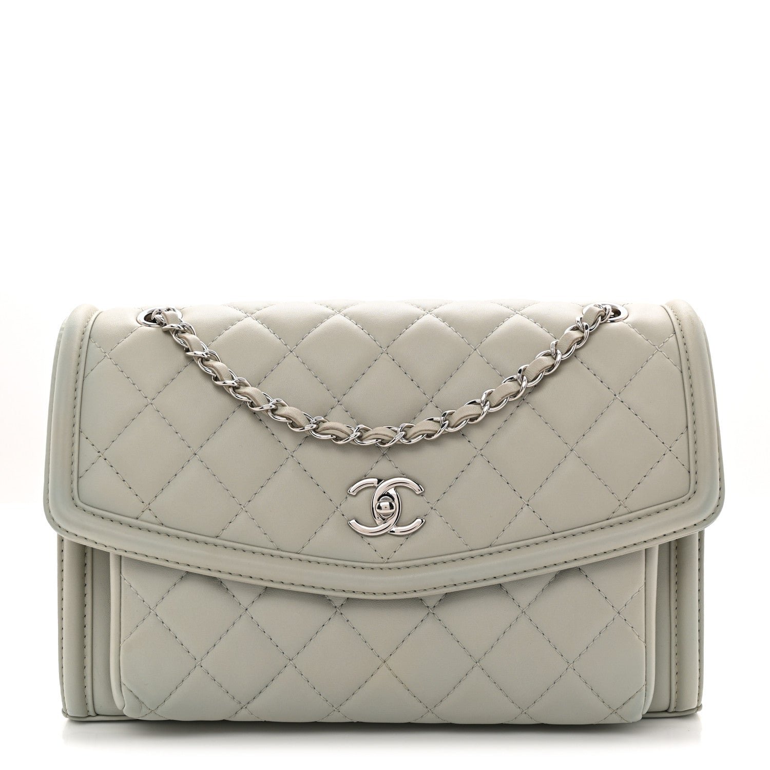 Chanel Lambskin Quilted Large Geometric Flap Light Grey Light Grey