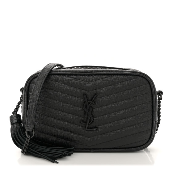 Saint Laurent Grain De Poudre Matelasse Monochrome Monogram Mini Lou Camera Bag Black