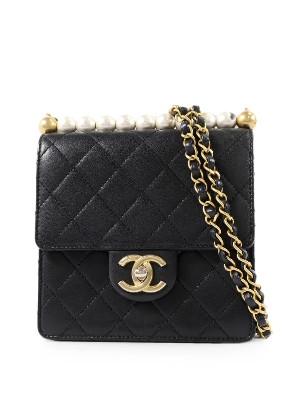 matelassé pearl-chain shoulder bag