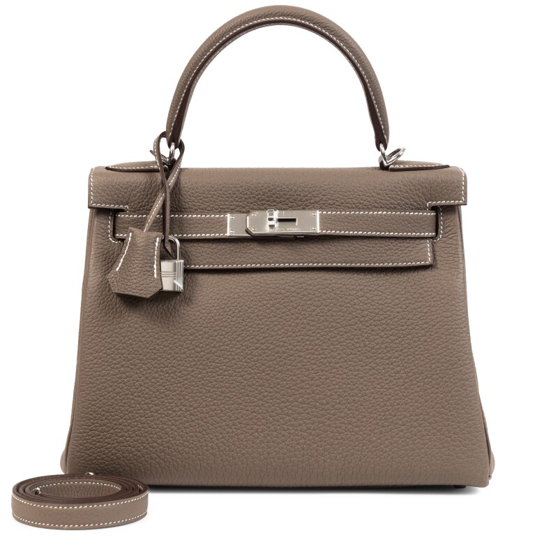 Hermes Etoupe Togo Retourne Kelly 25 Palladium Hardware, 2020