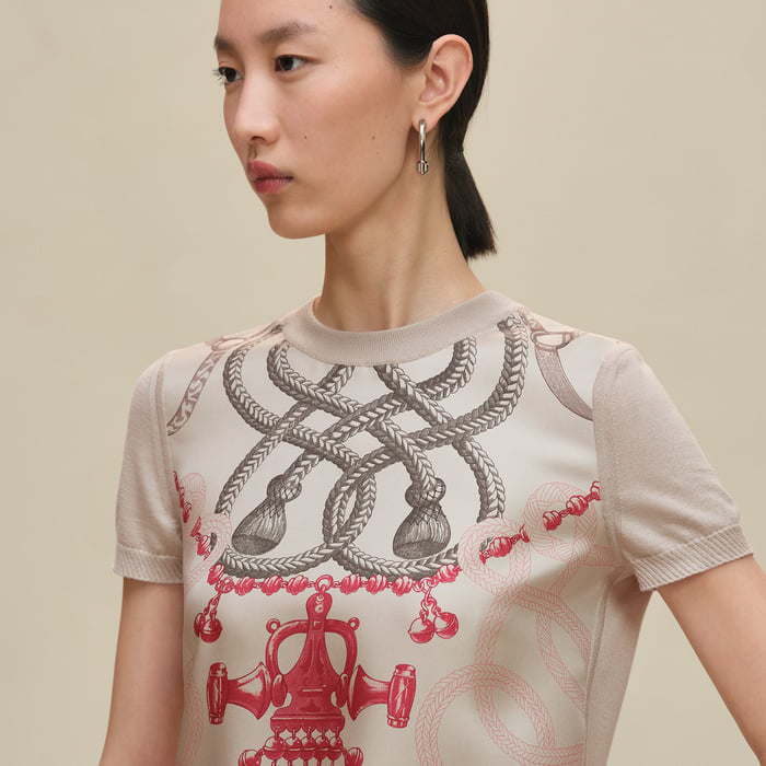 Beige Avoine "Palefroi Remix" Short-sleeve Twillaine Sweater