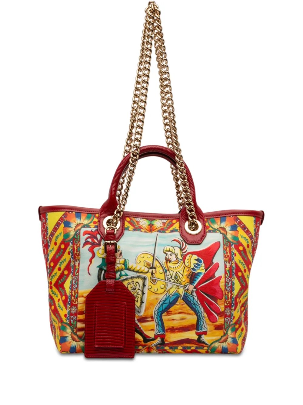 Dolce & Gabbana 2000-2026 Snakeskin Embossed Leather Trimmed Canvas Carretto Print Capri Tote satchel