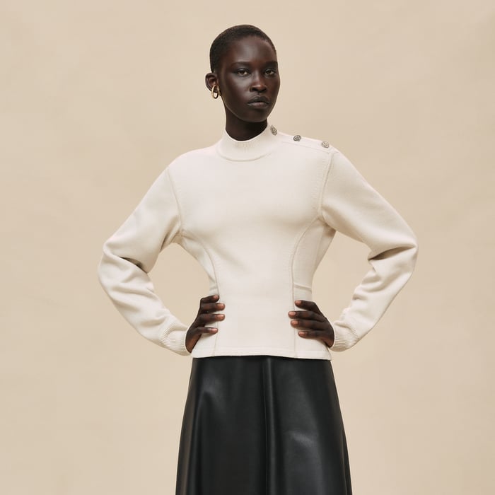 Beige Sable Buttoned Sweater With "Ferronnerie" Details