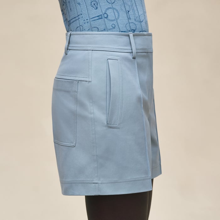 Bleu Adriatique Double Cotton Twill Shorts
