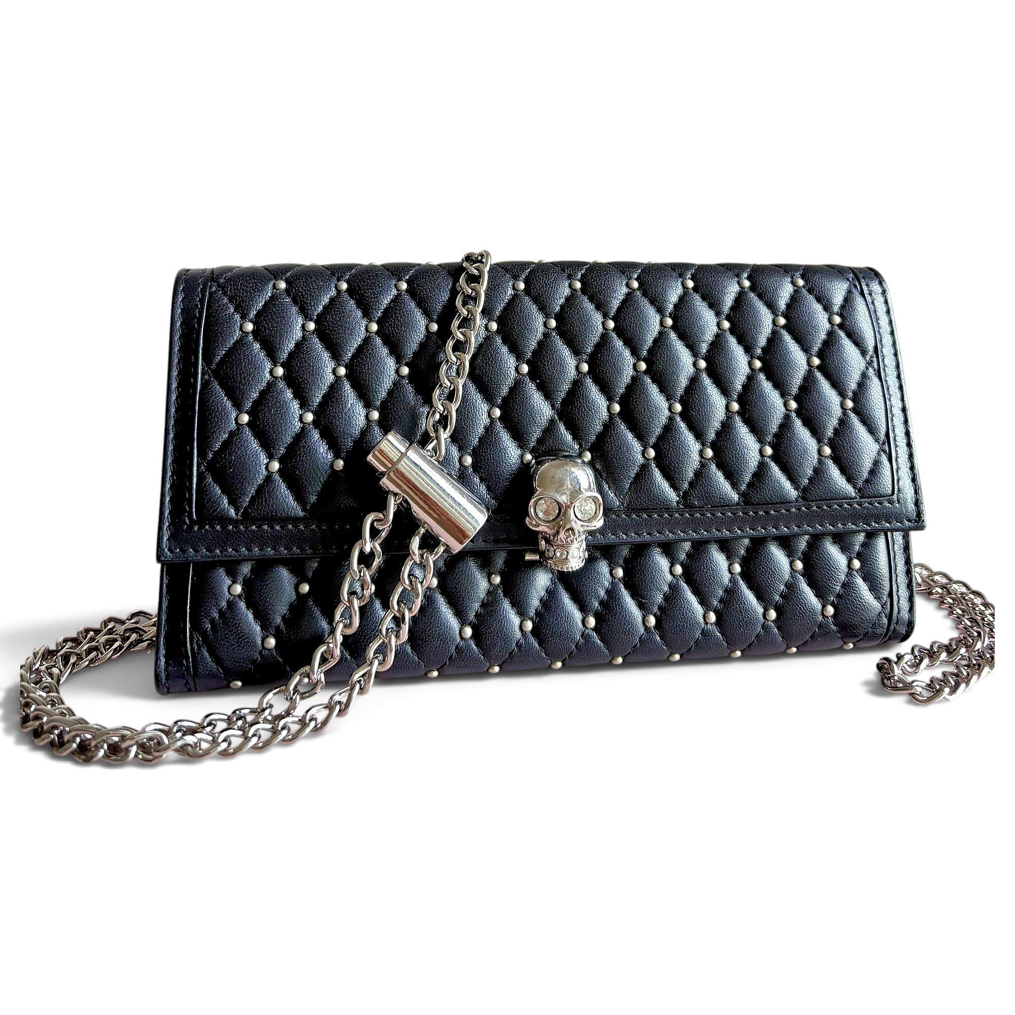 Skull leather clutch bag
