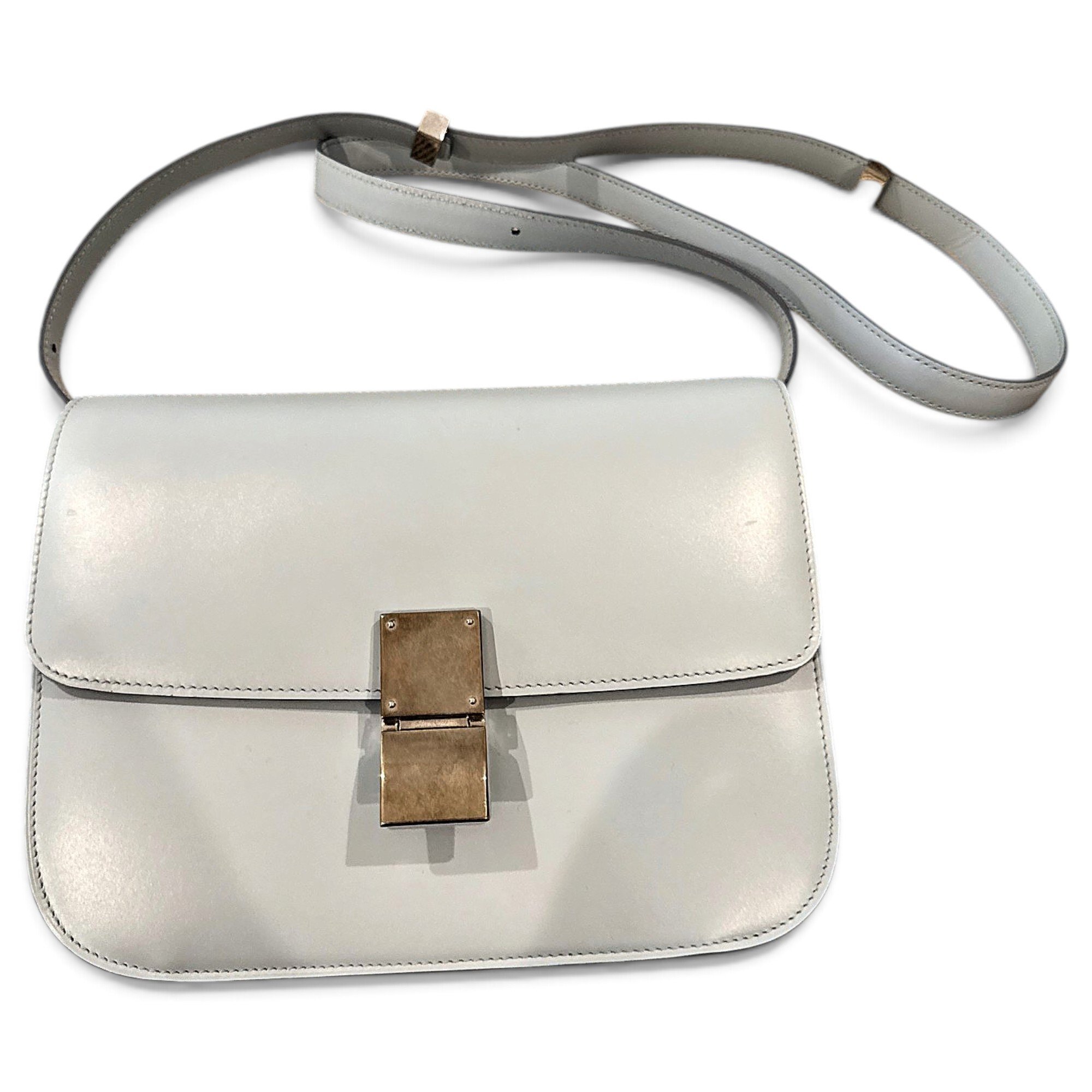 Clasp leather handbag