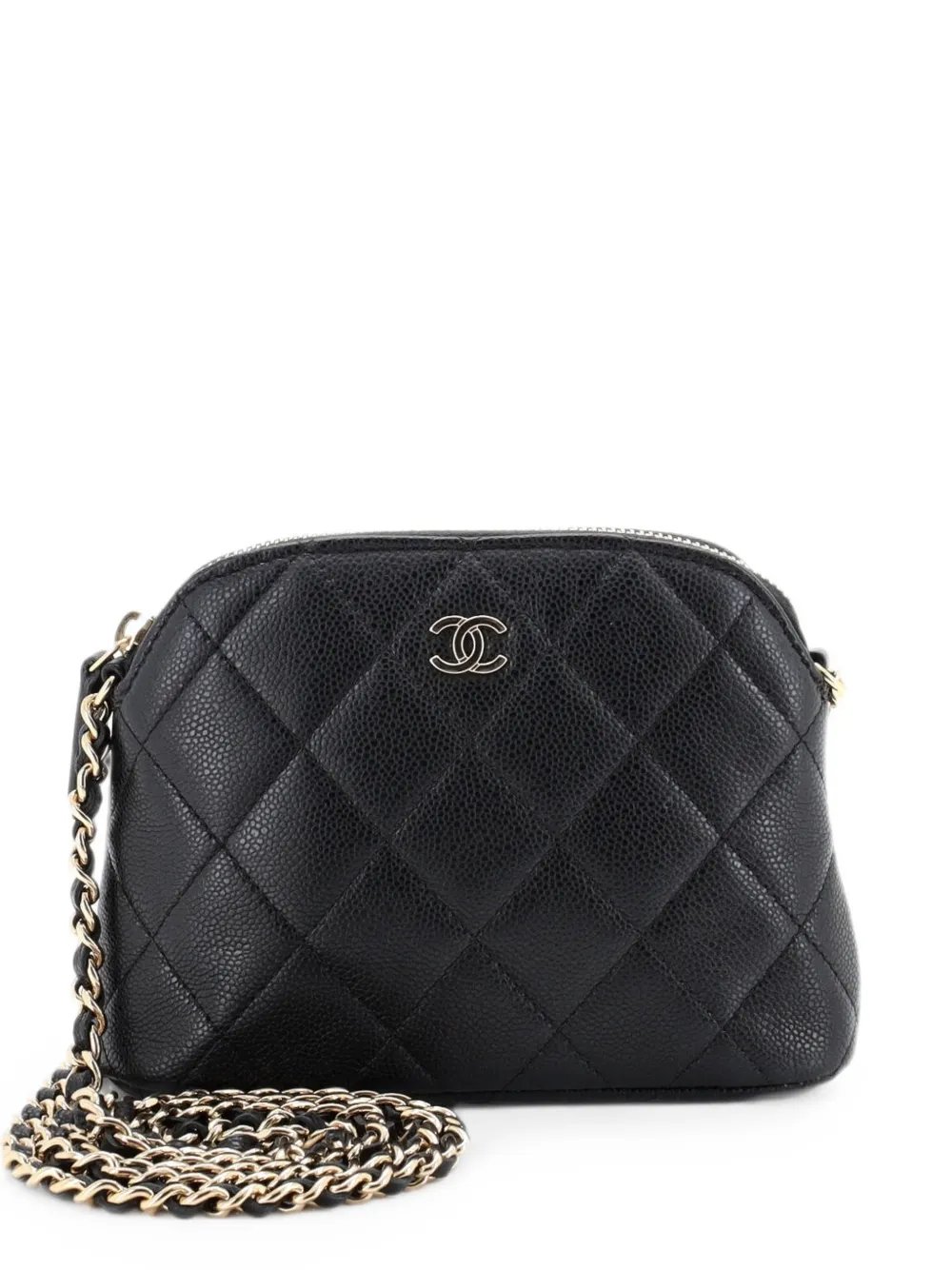 CC Dome Zip Clutch with Chain Quilted Caviar Mini crossbody bag