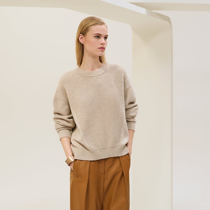 Beige Naturel Cashmere Long-sleeve Sweater