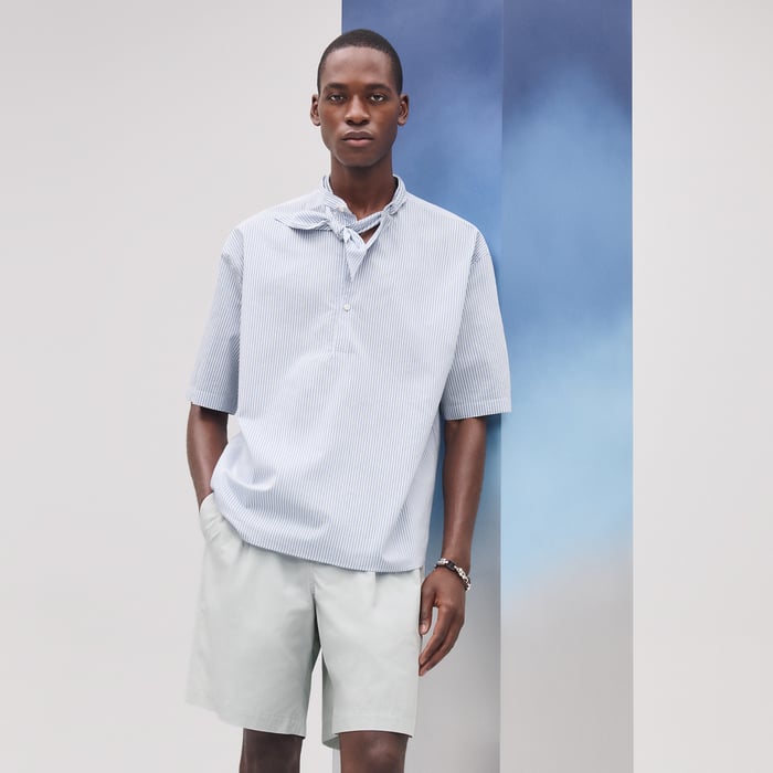 Bleu "Doubles Rayures Serties" Boxy Fit Shirt