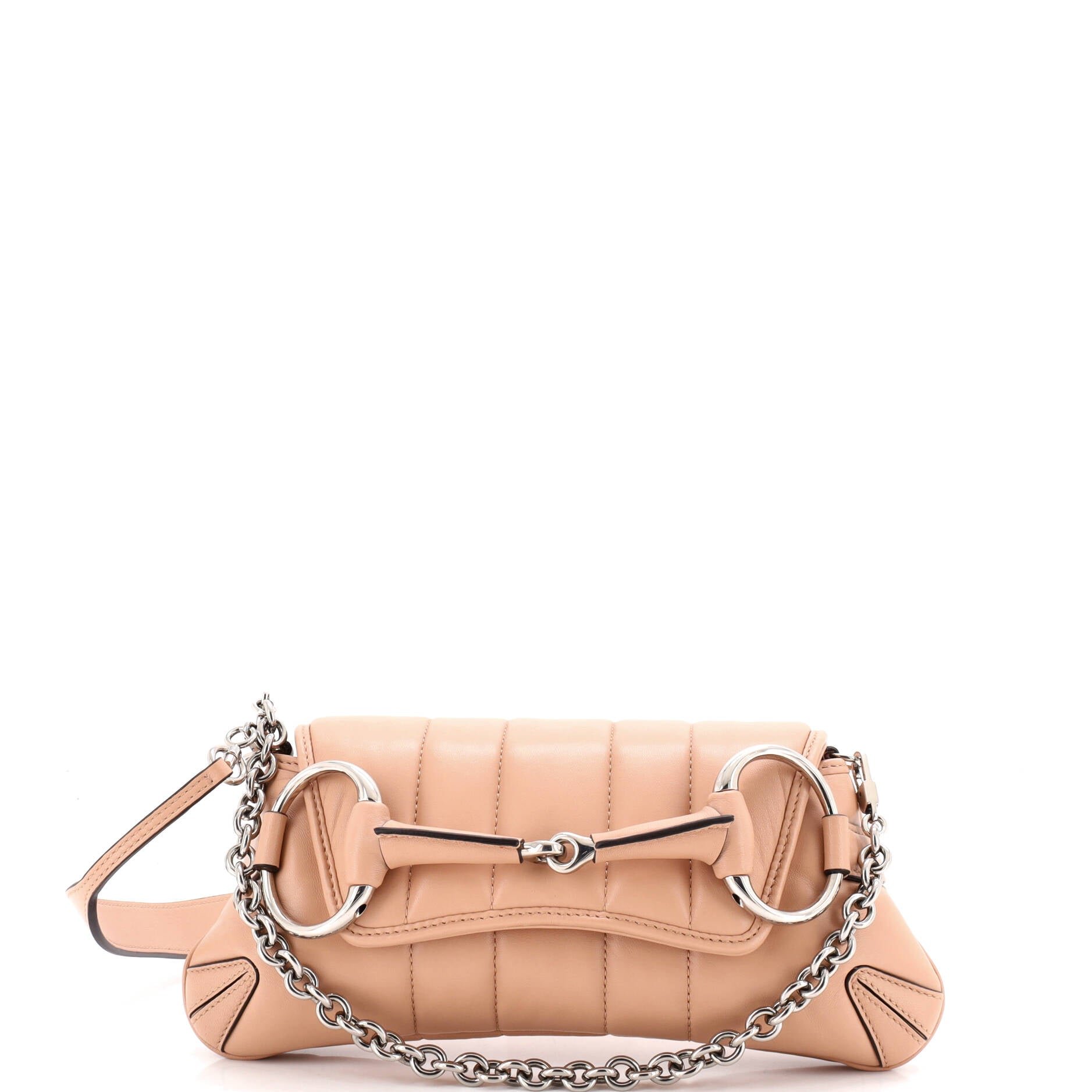 Horsebit Chain Shoulder Bag Vertical Quilted Leather Small