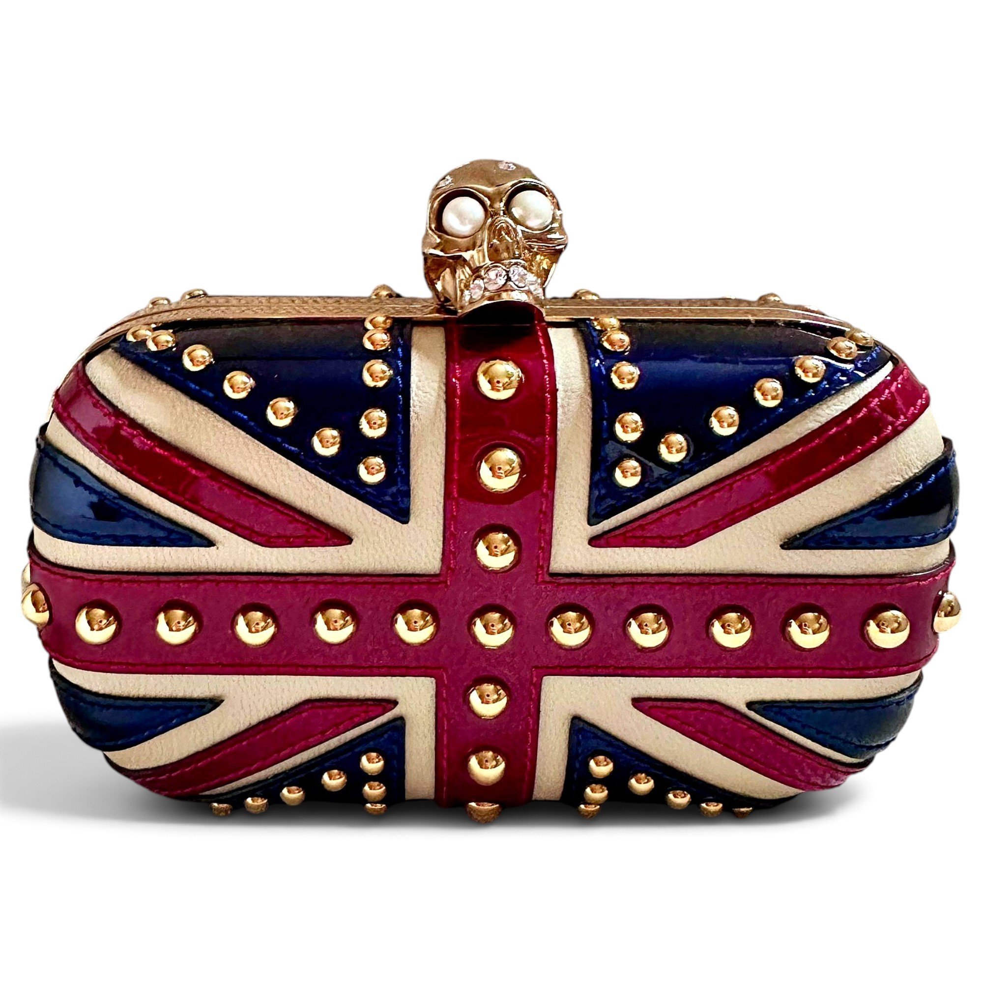 Skull leather clutch bag