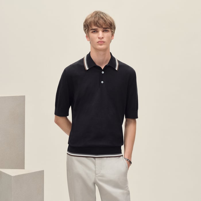 Noir "Rayures & Twist" Polo Shirt