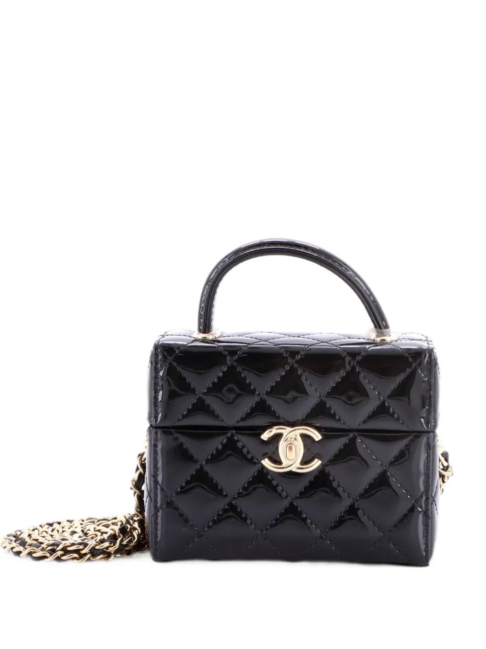 Top Handle Box Chain Quilted Patent clutch bag