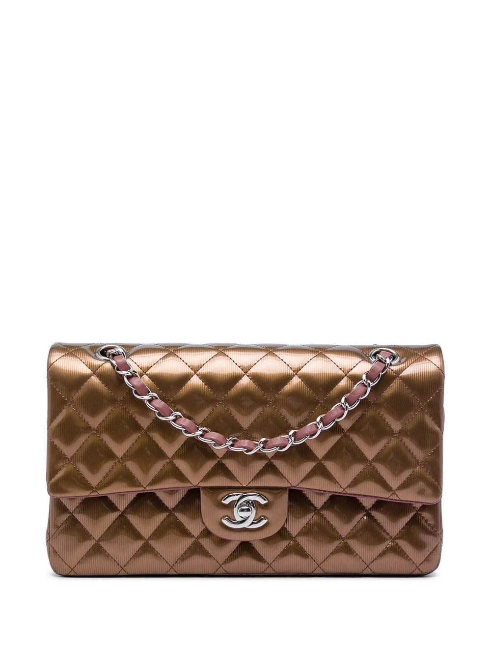 2012-2013 Medium Classic Striated Patent Double Flap shoulder bag