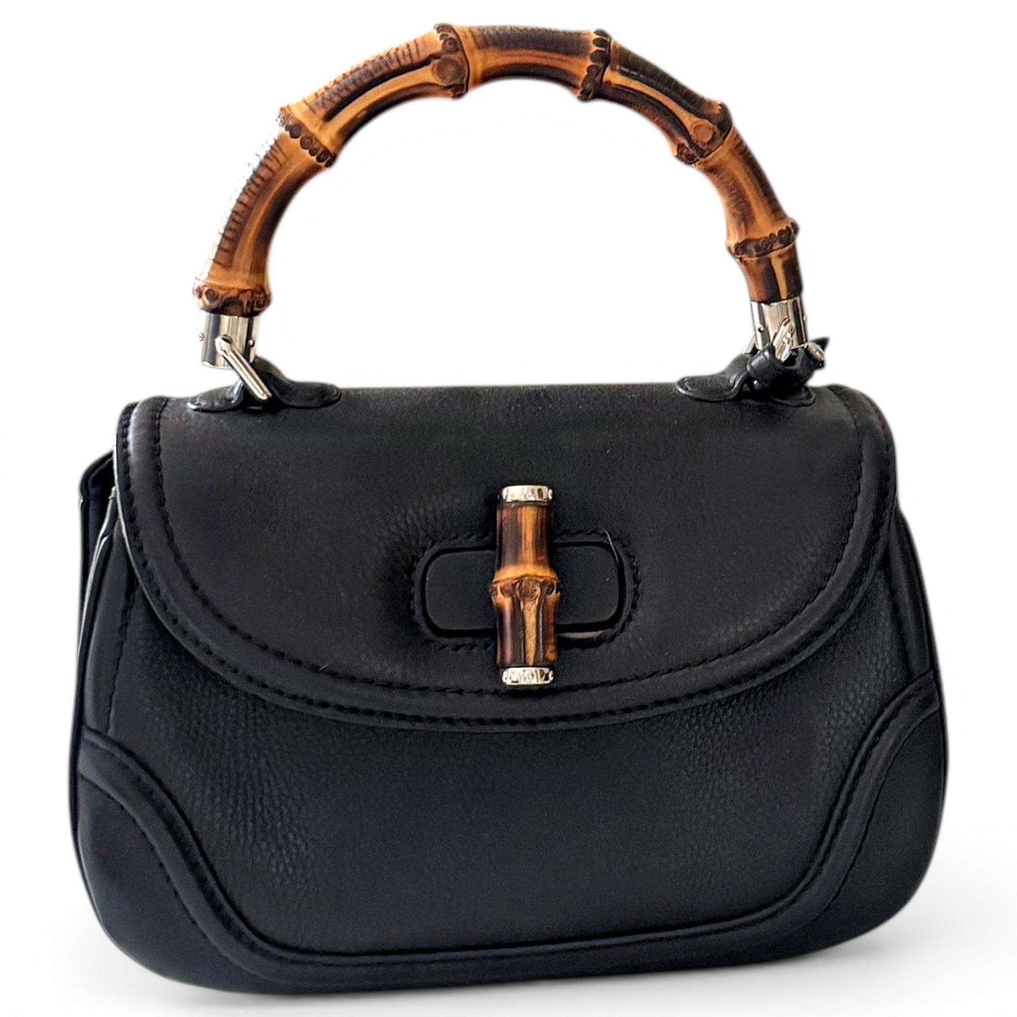 Convertible Bamboo Top Handle leather handbag