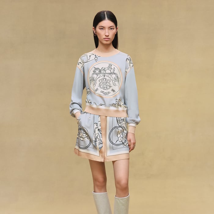 Gris Paruline "Ex-libris a Main Levee" Long-sleeve Twillaine Sweater