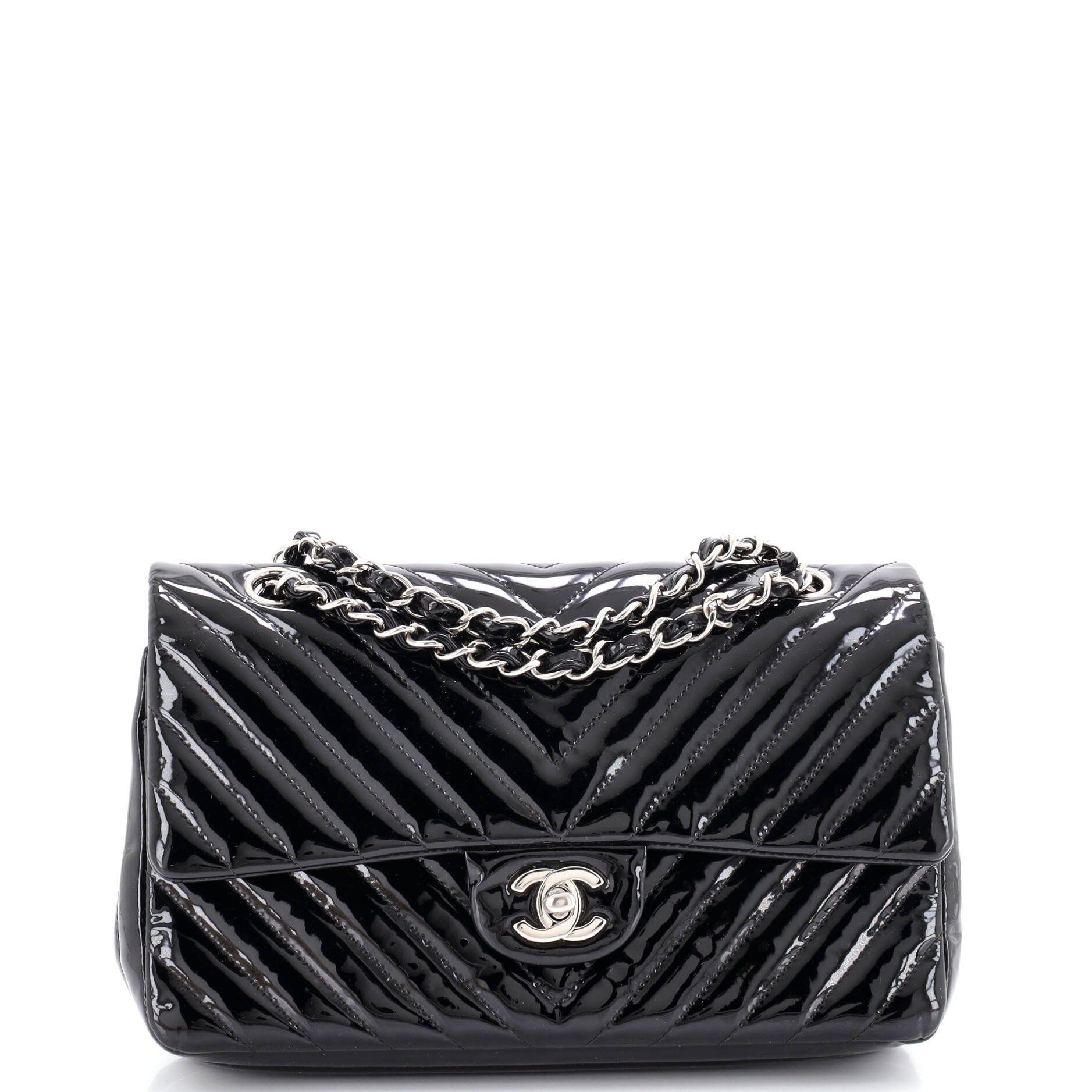 Classic Double Flap Bag Chevron Patent Medium