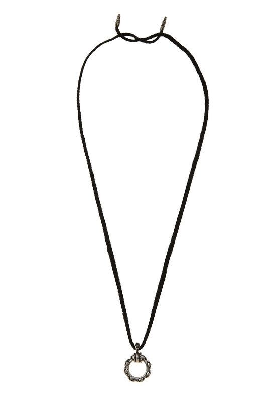 Chrome Hearts Black Leather & Sterling Silver Loop Cross Bolo Necklace